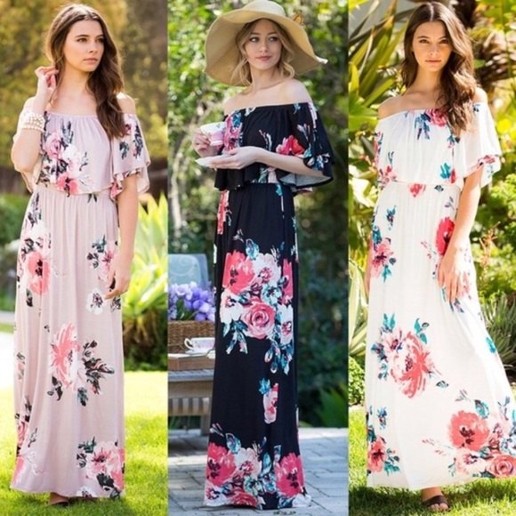 ONE LEFT🤗🤗Ruffle Off the Shoulder Maxi NWT SMALL - Picture 2 of 6